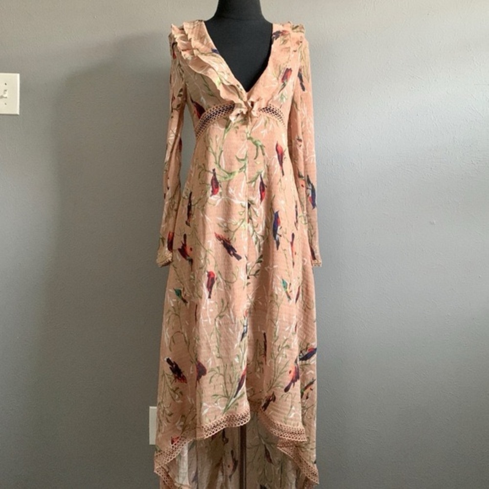 Foxiedox Multicolor Floral Bird Long Sleeve Dress